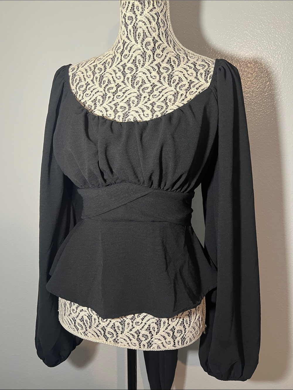 Altar'd State Black Long-Sleeve Peplum Blouse